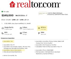 Realtor.com | Listing HOA Fees